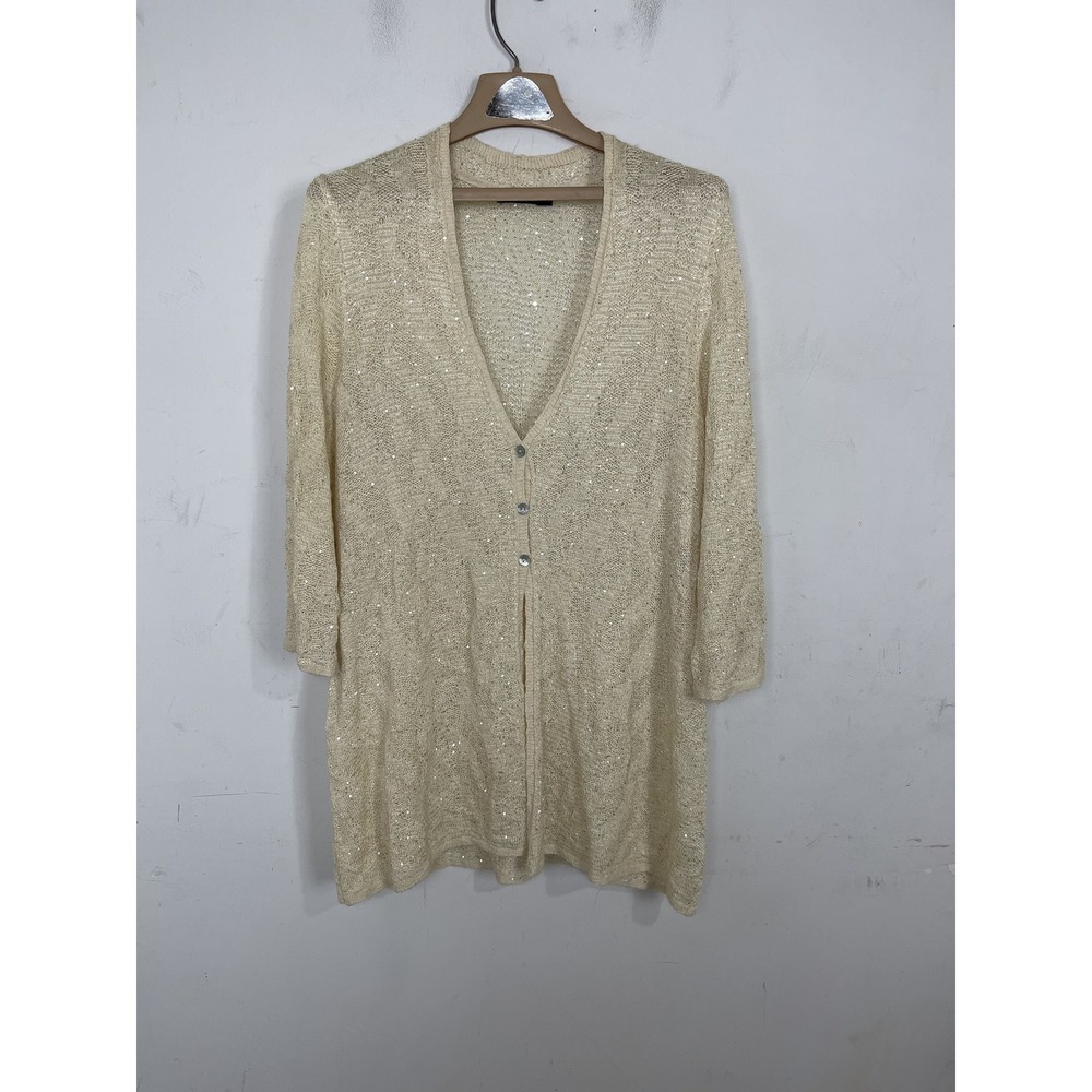 Nic + Zoe Cardigan Womens 2X Sequin Knit Beachy Coastal Office Sweater Open Knit